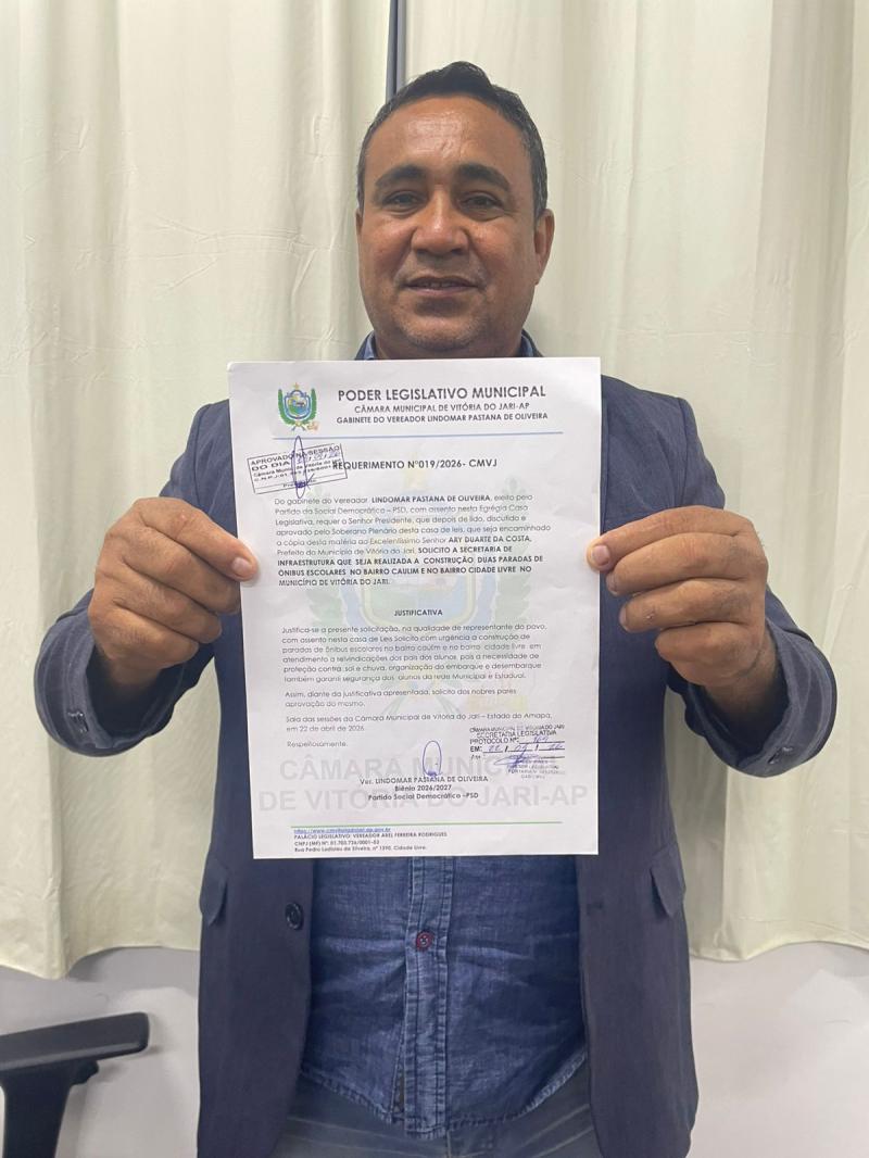 MATÉRIA APRESENTADA EM PLENÁRIO PELO VEREADOR LINDOMAR PASTANA DE OLIVEIRA - PSD